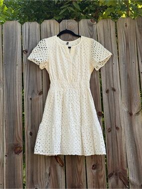 Pretty garden boho cottagecore white eyelet dress S